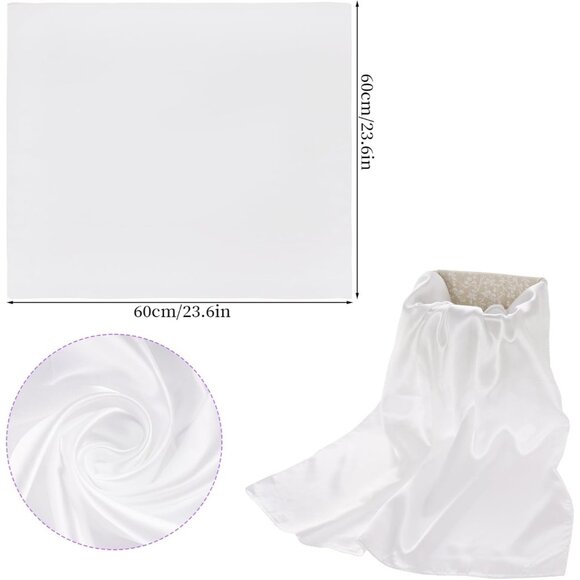 Women White Chiffon Square Ribbon Neck Scarf Satin Handkerchief For Halloween - Picture 2 of 7